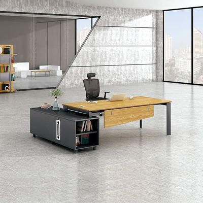 L-förmiger gelber Schreibtisch, luxuriöser, moderner Chefschreibtisch, MFC-Regietisch