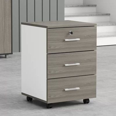 Graue Büro-Aktenschränke aus Holz, beweglicher Aktenschrank mit 3 Schubladen und Rädern