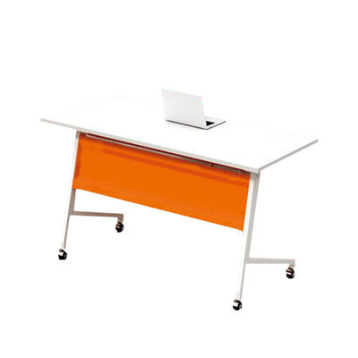 Orangefarbener klappbarer Trainingstisch für Büro, mehrere Personen, Metallbeine