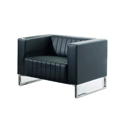 Bequemes Einzelsofa aus Leder, schwarzes Schwammmaterial, Metallbeine
