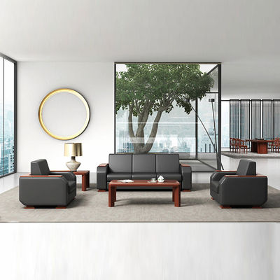 3-sitziges Büromöbel-Sofa-Lounge-Set aus schwarzem Leder, modular