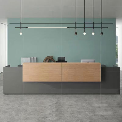 2,4 m Büro-Rezeptionstheke aus grauem Holz, Hotel-Rezeptionstresen