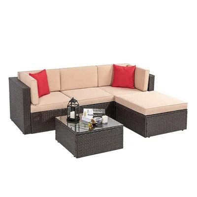 L-förmiges Rattan-Gartenecksofa, wasserdichte kleine Eckgartenmöbel