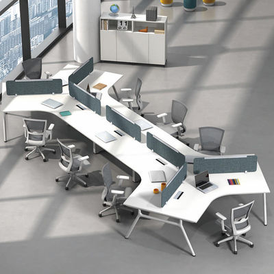 Weiß L-Form Modularer Offener Schreibtisch 6 Personen Büroarbeitsplatz