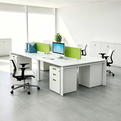 BS-WT48 Modulares Bürotisch mit Melaminplatte, grüner Stofftrennwand und Kabelmanagement