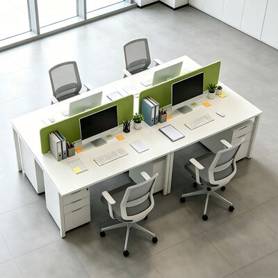 BS-WT62 4-Person Bürodrehstuhl mit weißer Melaminplatte und Kabelmanagement